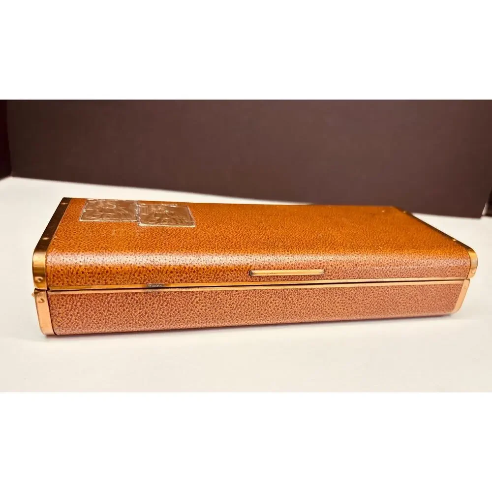 Vintage Farrington Genuine Texol Travel Jewelry Case Brass Trim Victorian Plaque